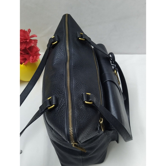 Fossil Black Pebbled Leather Front Pocket Zipper Closure Satchel Shoulder Bag - Picture 8 of 16